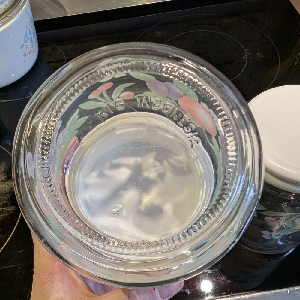 SET OF TWO Floral Glass Storage Jars with White Lids Vintage - Picture 4 of 6